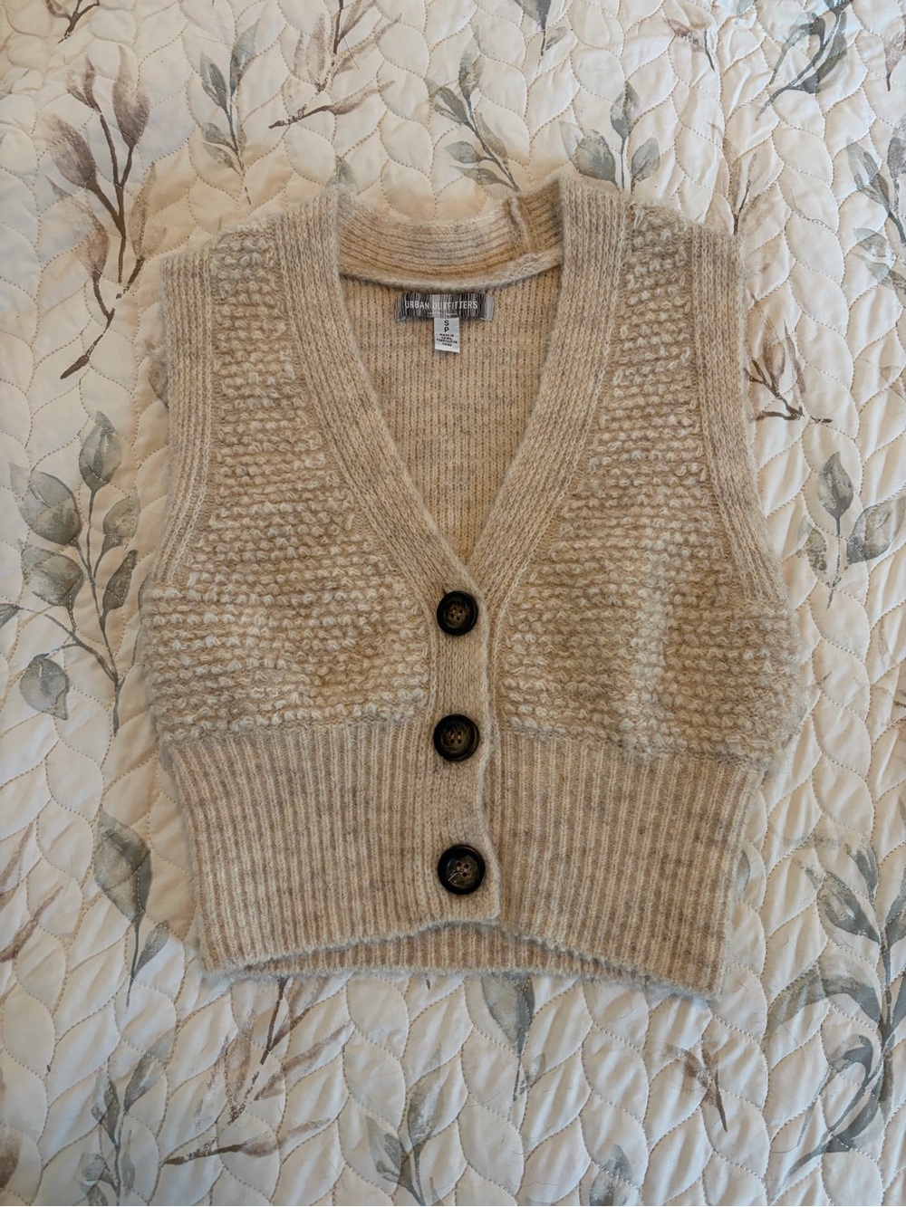 Urban Outfitters Beige Knit V-Neck Button Vest